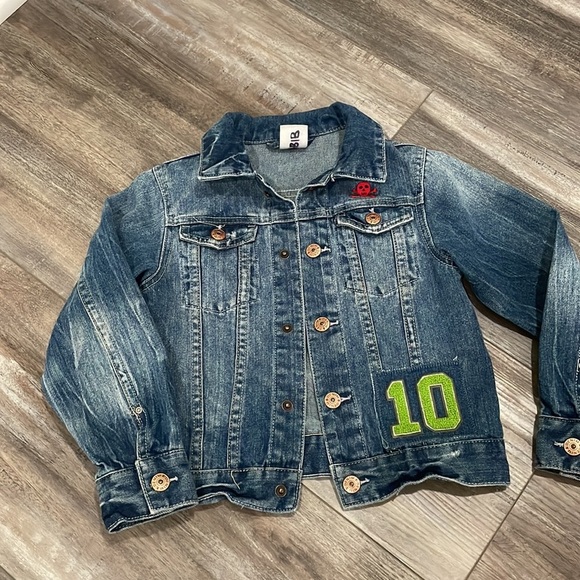 H&M Kids Denim Jacket “The Orange Tiger” Back Mural Patches Size 6-7 Blue - Picture 4 of 5
